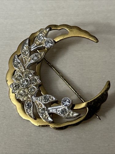 Vintage crescent moon - , brooch