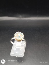 Handmade Silver Tone Ring With Aurora Borealis And Colourless Stones Size M