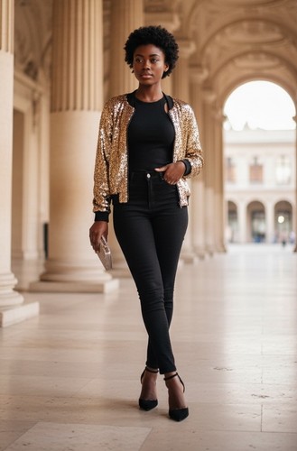 Sequin metallic bomber - bomber, jacket