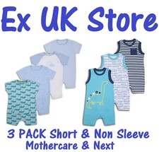 BABY BOYS 3 PACK ROMPERS BABYGROWS EX UK STORE 1-24 MONTHS COTTON BRAND NEW