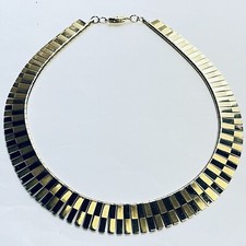 Vintage Egyptian Revival Gold Tone Cleopatra Chequerboard Effect Choker Necklace