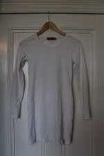 Boohoo White Stretch Cotton Long Sleeve Bodycon Micro Mini Dress In Size 10