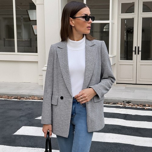 Ladies houndstooth lapel suits - houndstooth,