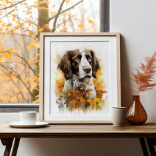 Springer Spaniel in Autumn Print, Modern Watercolour Dog Painting, Pet Portrait