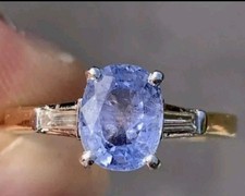 Ceylon Sapphire Ring Sapphire Diamond Ring. Solitare Sapphire. Baguette Diamond.