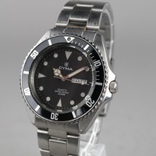 CYMA 200m Diver 9111 Men's Watch BLACK DIAL 43mm Vintage New Battery