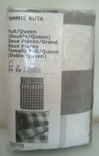 IKEA Emmie Queen Duvet Cover Pillowcases Bed Set Gray White Grey Plaid Check NEW