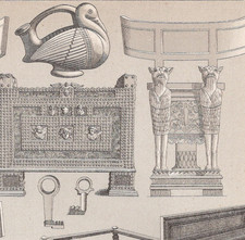 ROMAN FURNITURE & HOUSEHOLD OBJECTS – Beds, Chairs, Cabinets – 1876 Print