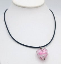 Vintage AMV Antica Murrina Venice Pink Puffy Glass Heart pendant 925 necklace