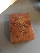 Beautiful Vintage Antique Burr  Walnut Wooden Wood Trinket Storage Box Engraved