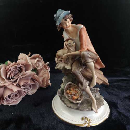 Capodimonte style boy - boy, &dog