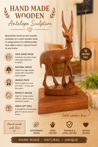 Hand carved wooden antelope - hand,