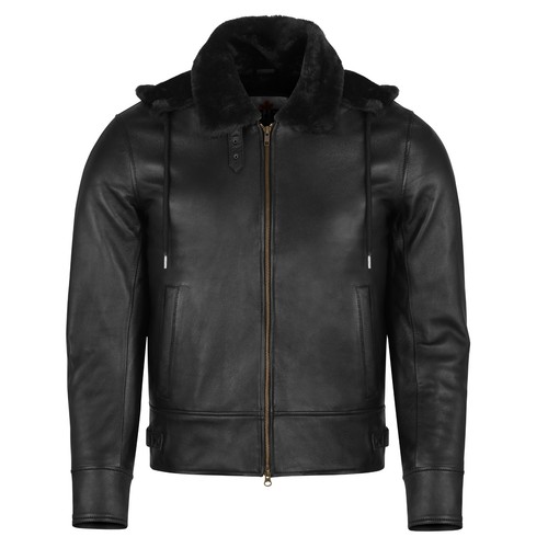 Mens black real leather bomber - real,