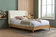 White Soft Fabric Boucle Upholstered Wood Bed Frame Bedstead.4ft6 Double,5ft