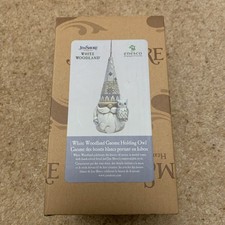 Jim Shore Heartwood Creek. White Woodland Gnome Holding Owl Decoration. Boxed.
