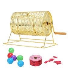 Uimoso Raffle Drum Brass Plated Lottery Cage Holds 2500 Tickets/100 Bingo Balls