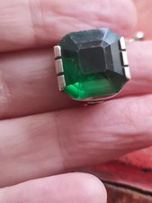 silver deco green stone ring