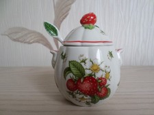 Brooks & Bentley Fine Porcelain Jam / Preserve Pot With Spoon Strawberry 1991