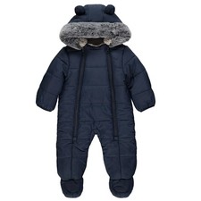 Baby Boys Snowsuit Pramsuit Navy Blue with Soft Fleece Lining 0-12M Ex George
