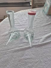 2 Glass Spanish Wine Flagons One Has A Plastic Red Lid