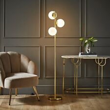 Modern Gold Floor Lamp Frosted Glass Globe Shades Living Room Light LED Bulbs