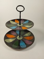 Vtg Mid Century Old Foley James Kent Handpainted Flower Design 2 Tier Cake Stand