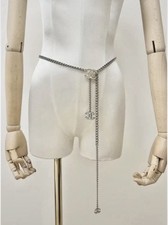 Chanel Chain Belt In Silver Hardware With White CC Logo 