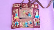 Vintage Red gold embossed Real Leather Egyptian Gods multicolor Bag
