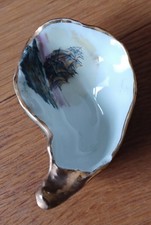 Limoges Ceramic Oyster Shell Decorated With A Tall Sailing Ship and gold edging