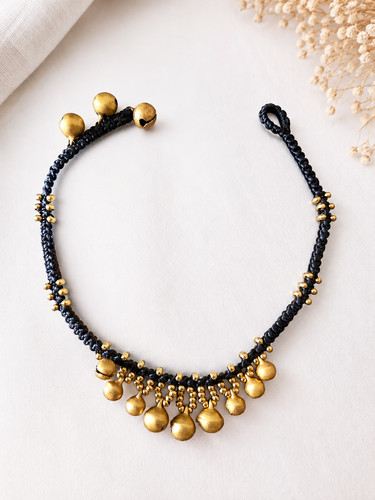 Brass bell anklet macrame cord - macrame,