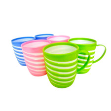 Reusable Striped Plastic Mugs Set of 6 Colourful Tea Cups Camping Picnic Kids