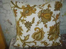 IN M & S VINTAGE FABRIC RETRO BROWN CREAM PAISLEY  CUSHION COVER ST MICHAEL