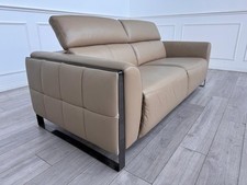 Furniture Village Gisella Taupe Leather 3 Seater Sofa Adjustable Headrests