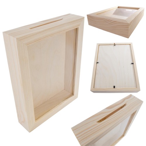 Unfinished wood money - wood, box