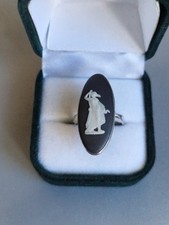 Vintage WEDGWOOD Basalt Black JASPERWARE Sterling Silver Statement Ring sz L 1/2