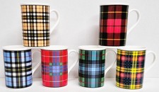 Tartan Mugs Set 6 Bone China