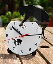 CAT & GOLDFISH FUNNY wall clock novelty clocks GREAT UNUSUAL GIFT IDEA