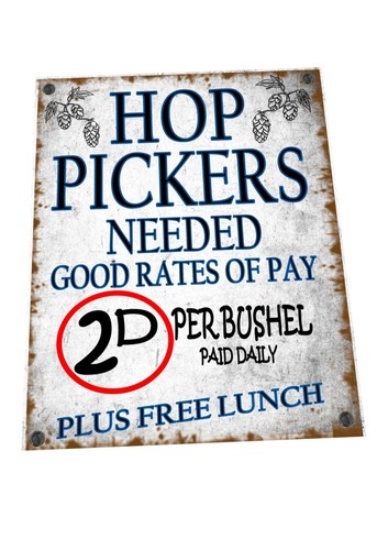 Hop picking metal signs - picking,