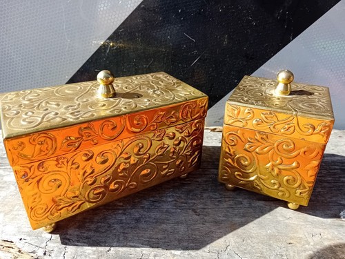 Pair solid brass trinket boxes - pair,