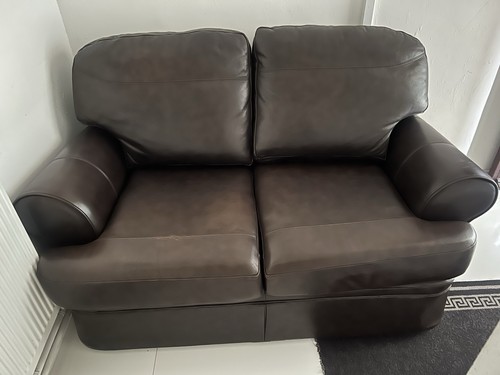 Brown leather two seater sofa - leather, two-seater