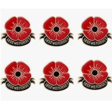 Remembrance Day Red POPPY Flower Enamelled Lapel BADGE Lest We Forget