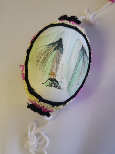Vintage hand painted art egg - painted,