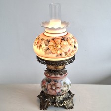 Gone With The Wind Hurricane Table Lamp Electric Brass Glass Painted Vintage