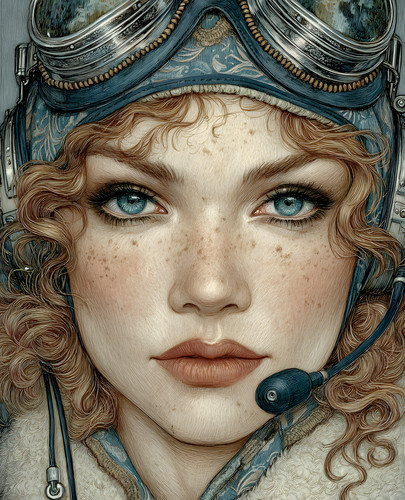 Blue eyed radio pilot close - radio, close-up