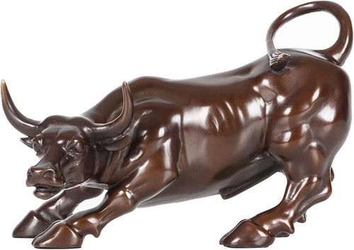 Bronze wall street bull statue - wall,