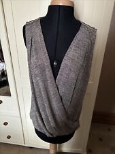 PROMOD Ladies Top Size L Metallic Beige Smooth Knit Sleeveless V Neck Stretch