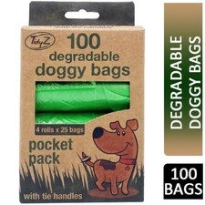 Degradable Dog Poo Bags with Tie Handle Doggy Poop Bags Green Strong Large 100