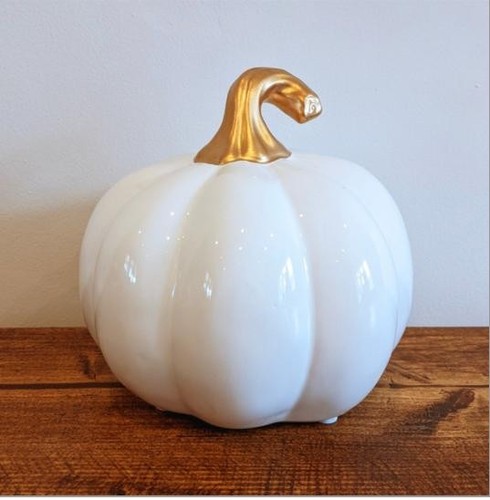 Small white ceramic pumpkin - ceramic,