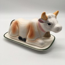 Ceramic Cow Butter Cheese Dish Kitsch Novelty