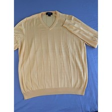 Brooks Brothers Country Club Sweater Mens XXl Yellow V Neck Wool Silk Knit Prep
